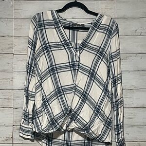 Soho Navy and White Plaid Blouse